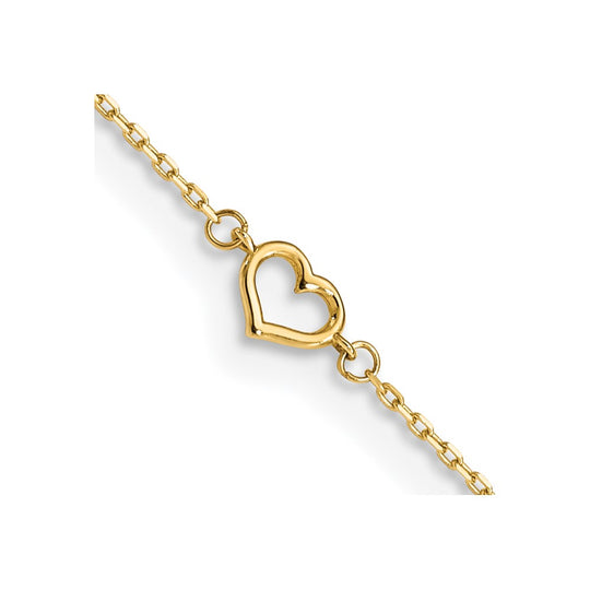 Tobillera de Corazón 14K de 10 Pulgadas con Extensión de 1 Pulgada