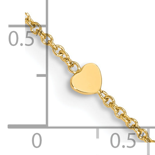 Corazones pulidos de 14K de 10 pulgadas más 1 pulgada de extensión. TOBILLERA