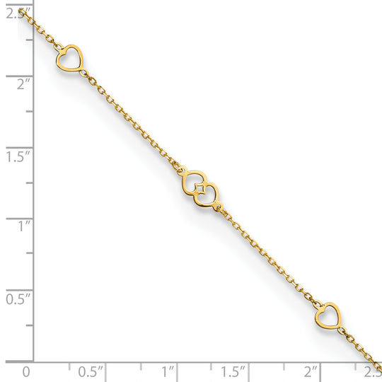 Corazones pulidos de 14K de 9 pulgadas más 1 pulgada ext. TOBILLERA