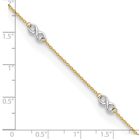 Tobillera Infinity 9in Plus en Oro Bicolor Pulido de 14K, con Extensión
