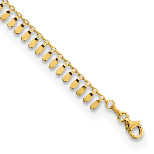 Tobillera Fancy Pulida de 14K de 9 Pulgadas con Extensión de 1 Pulgada