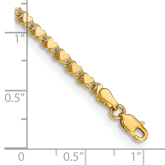 Tobillera con Corazón de Doble Cara Pulida de 10 pulgadas en Oro de 14k