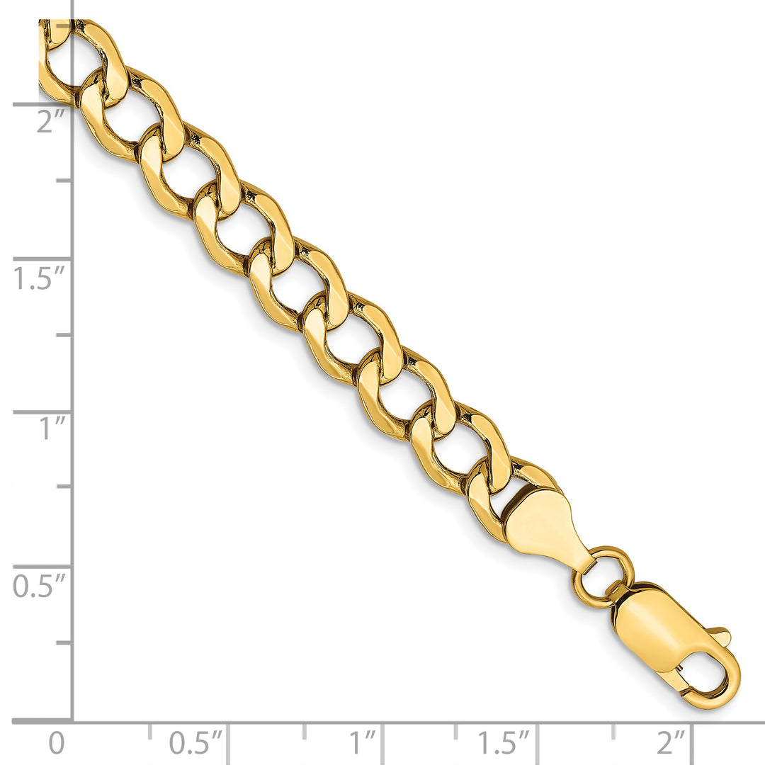 Pulsera Curb semi-sólida de oro amarillo de 14k de 8 pulgadas y 6.5mm con cierre de langosta