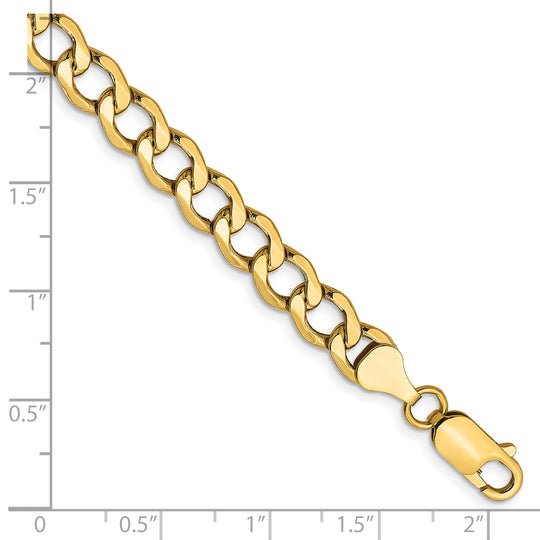 Pulsera Curb semi-sólida de oro amarillo de 14k de 8 pulgadas y 6.5mm con cierre de langosta