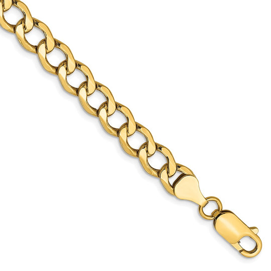 Pulsera Curb semi-sólida de oro amarillo de 14k de 8 pulgadas y 6.5mm con cierre de langosta