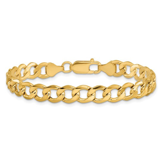 Pulsera Curb semi-sólida de oro amarillo de 14k de 9 pulgadas y 7mm con cierre de langosta