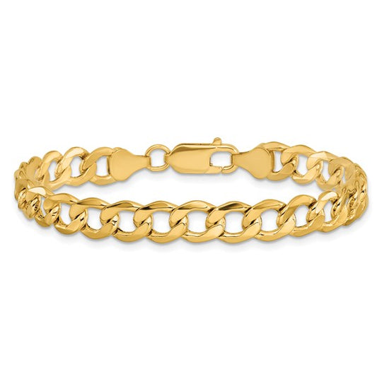 Pulsera Curb semi-sólida de oro amarillo de 14k de 8 pulgadas y 7mm con cierre de langosta