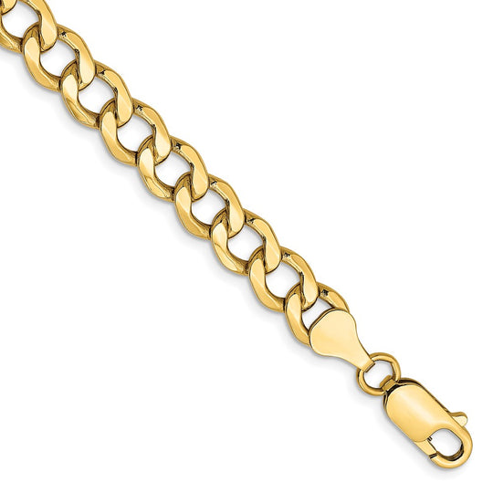 Pulsera Curb semi-sólida de oro amarillo de 14k de 9 pulgadas y 7mm con cierre de langosta