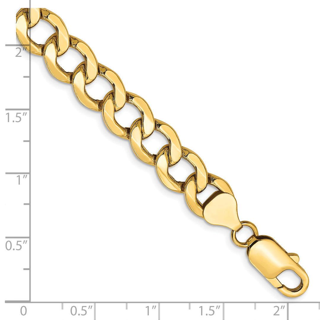 Pulsera Curb semi-sólida de oro amarillo de 14k de 7 pulgadas y 9mm con cierre de langosta