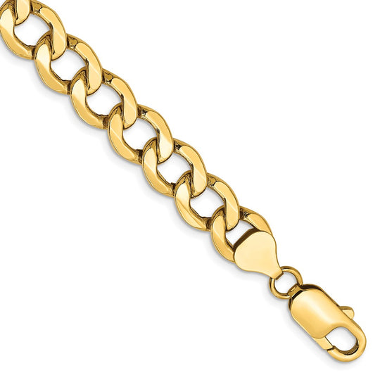 Pulsera Curb semi-sólida de oro amarillo de 14k de 7 pulgadas y 9mm con cierre de langosta