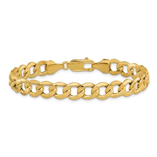 Pulsera Curb semi-sólida de oro amarillo de 14k de 8 pulgadas y 9mm con cierre de langosta