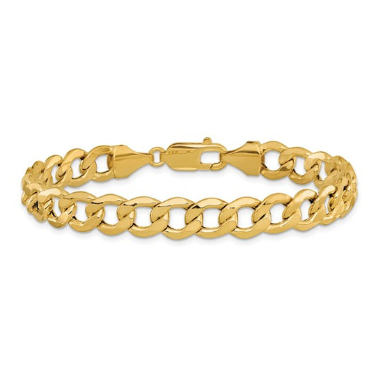 Pulsera Curb semi-sólida de oro amarillo de 14k de 8 pulgadas y 9mm con cierre de langosta