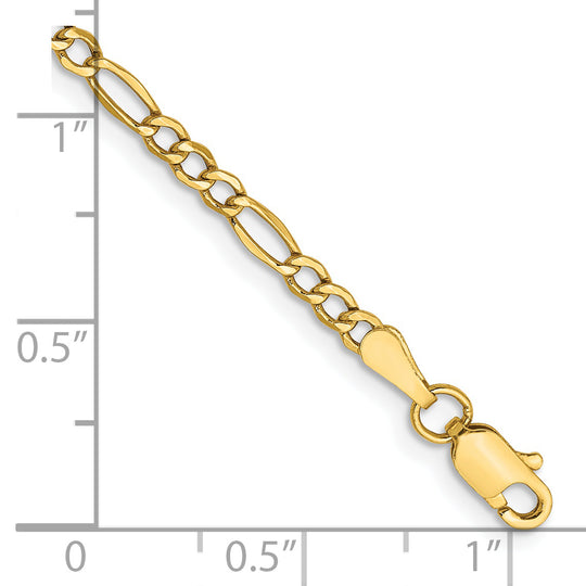 Pulsera Figaro Semi-Sólida de 2.5mm en Oro Amarillo de 14k con Cierre de Langosta de 7 pulgadas