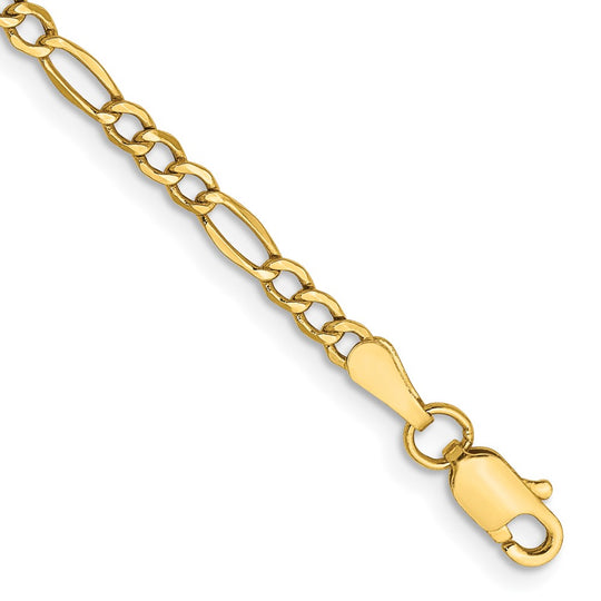 Tobillera de Cadena Figaro Semisólida de 14k y 2.5 mm