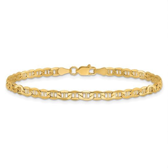 Pulsera Ancla Semi-Sólida de Oro Amarillo de 14k, 3.2mm con Cierre de Langosta