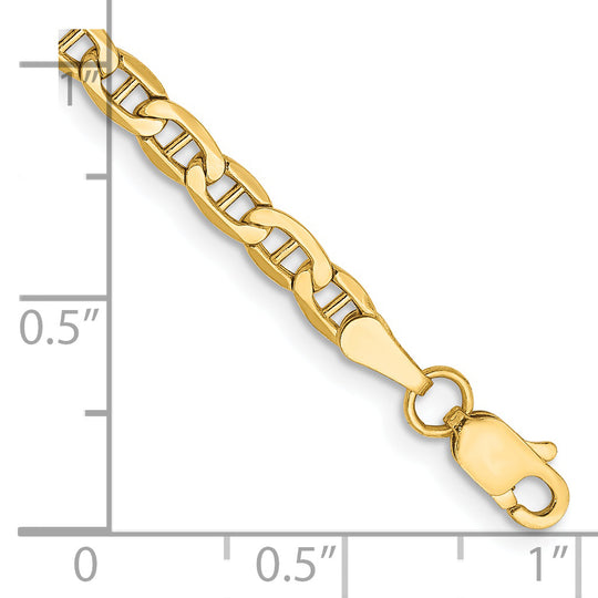 Pulsera Ancla Semi-Sólida de Oro Amarillo de 14k, 3.2mm con Cierre de Langosta