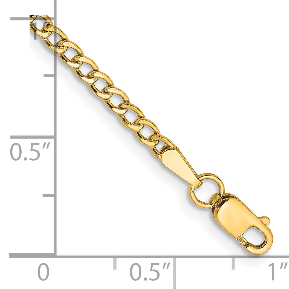 Pulsera Curb semi-sólida de oro amarillo de 14k de 7 pulgadas y 2.5mm con cierre de langosta