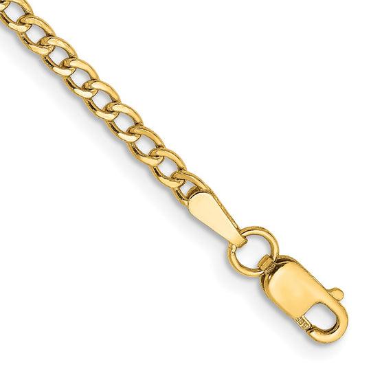 Pulsera Curb semi-sólida de oro amarillo de 14k de 7 pulgadas y 2.5mm con cierre de langosta