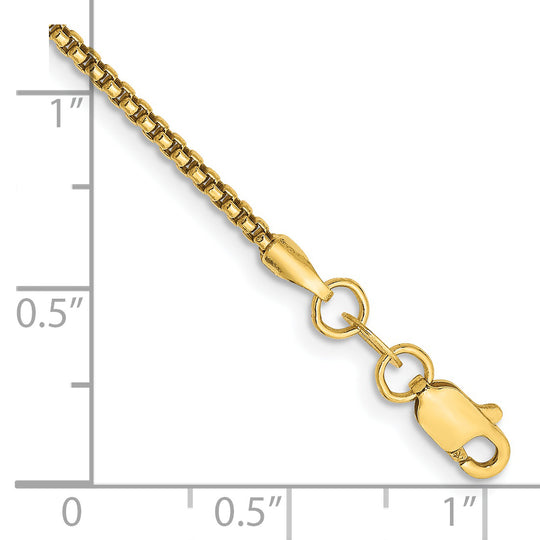 Pulsera de Oro Amarillo de 14k, 8 pulgadas, Pulsera de Caja Redonda de 1.5mm con Cierre de Langosta