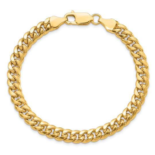 Pulsera Miami Cubana Semi-Sólida de 14k de 7 pulgadas y 6mm con Cierre de Langosta