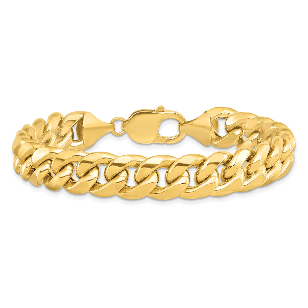 Pulsera Miami Cuban Semi-Sólida de Oro Amarillo de 14k de 11mm con Cierre de Langosta (9 pulgadas)