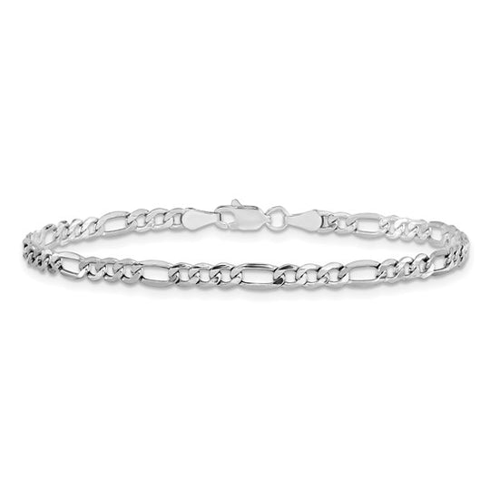 Pulsera Figaro Semi-Sólida de 3.5mm en Oro Blanco de 14k con Cierre de Langosta de 10 pulgadas