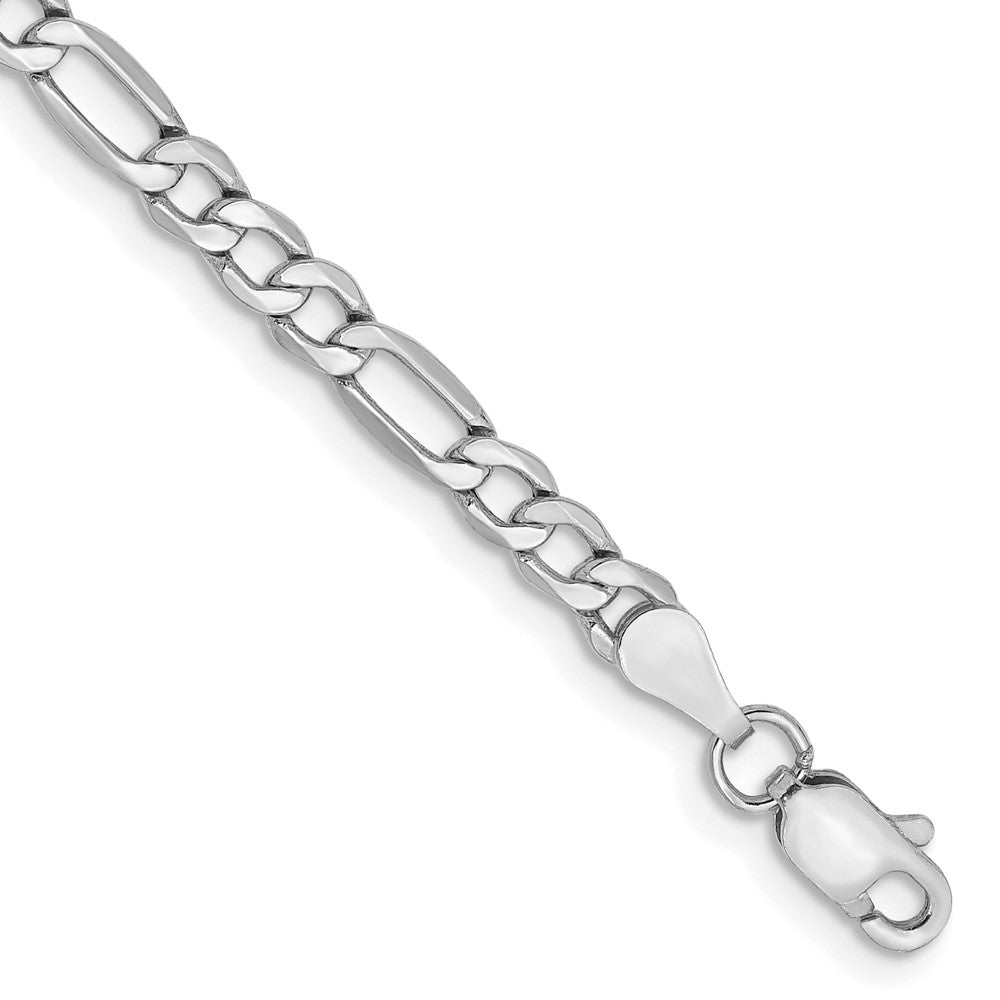 Pulsera Figaro Semi-Sólida de 3.5mm en Oro Blanco de 14k con Cierre de Langosta de 10 pulgadas