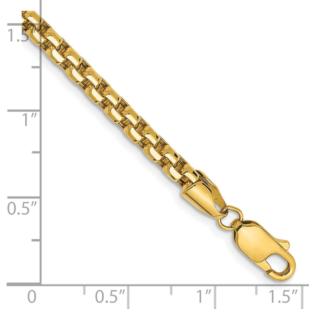 Pulsera de Oro Amarillo de 14k, 7 pulgadas, Pulsera de Caja Redonda de 3.6mm con Cierre de Langosta