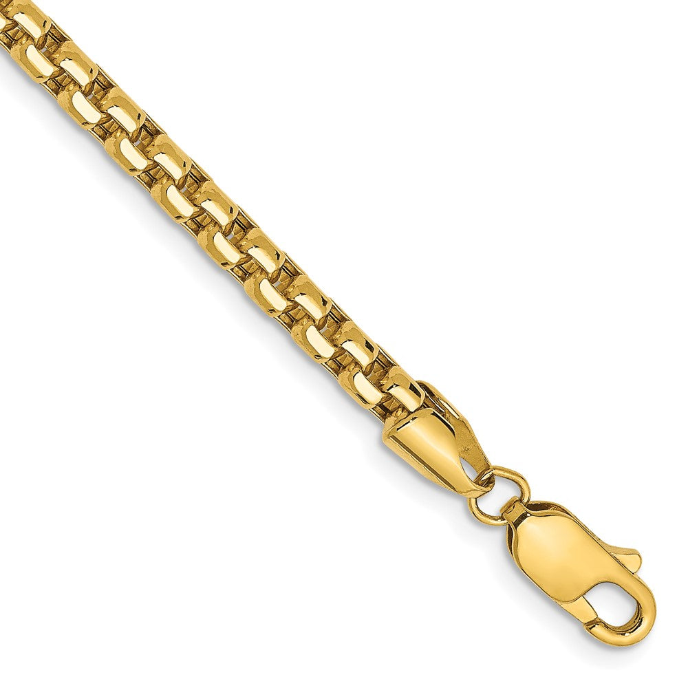 Pulsera de Oro Amarillo de 14k, 7 pulgadas, Pulsera de Caja Redonda de 3.6mm con Cierre de Langosta