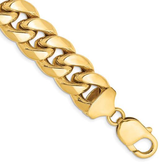 Pulsera Miami Cubana Semi-Sólida de 14k de 9 pulgadas y 13.2mm con Cierre de Langosta