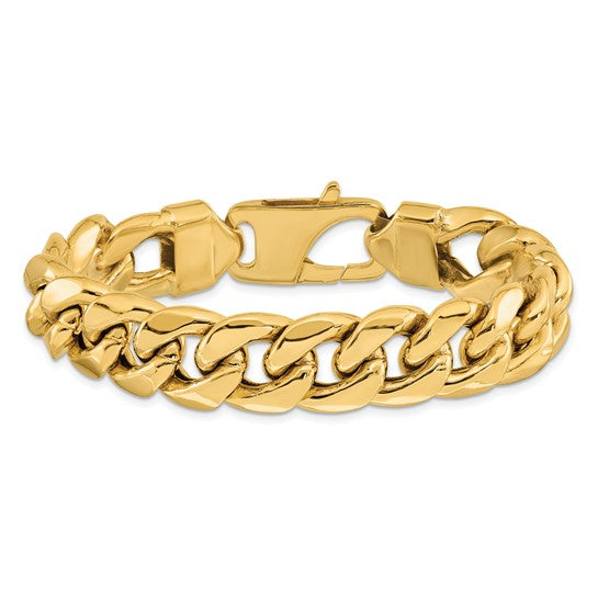 Pulsera Miami Cubana Semi-Sólida de 14k de 8 pulgadas y 15mm con Cierre de Langosta