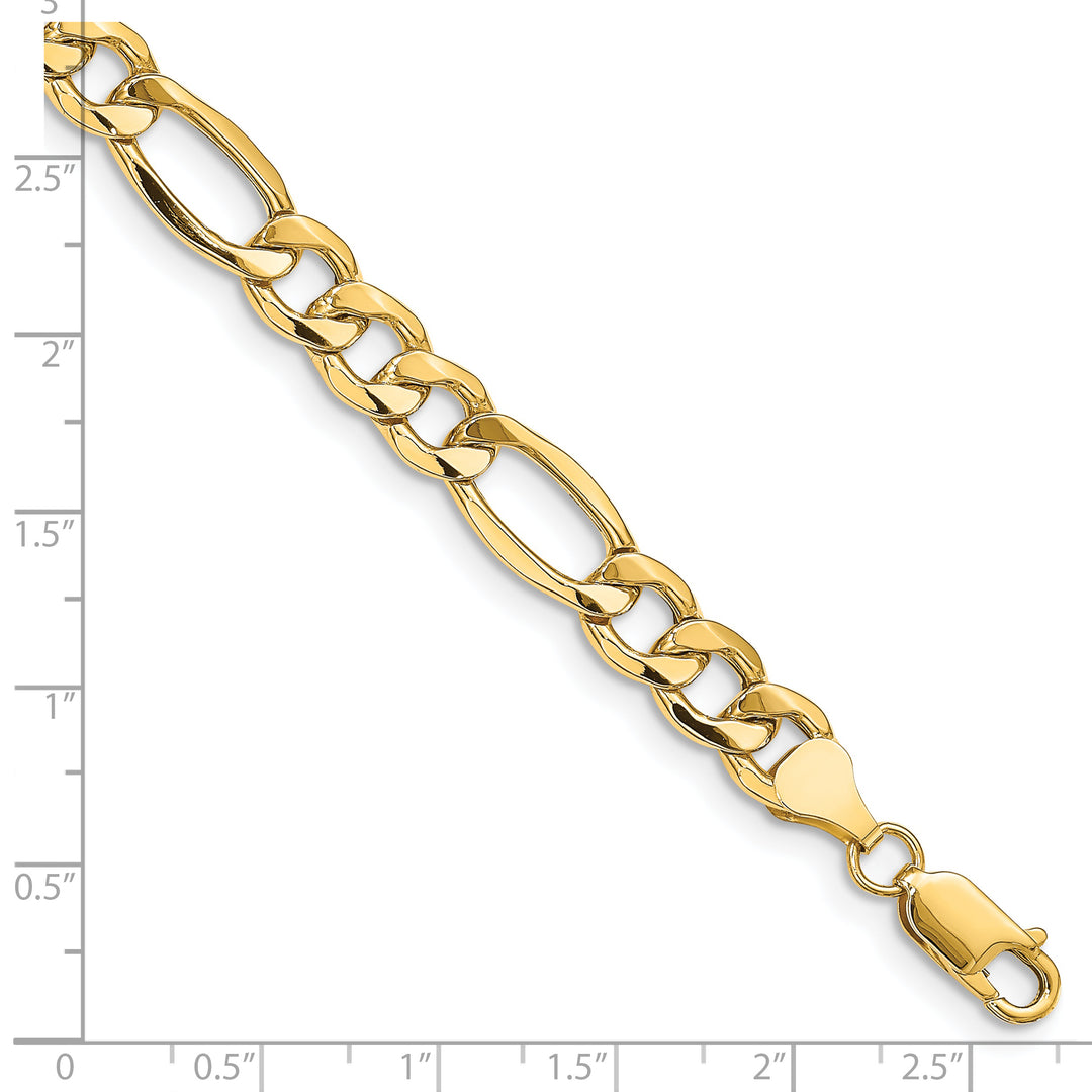 Pulsera Figaro Semi-Sólida de 7 pulgadas y 8.5 mm con Cierre de Langosta de 14K