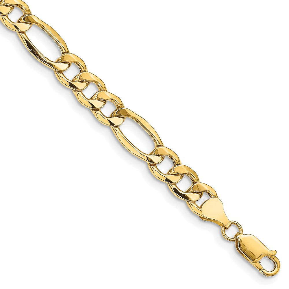 Pulsera Figaro Semi-Sólida de 7 pulgadas y 8.5 mm con Cierre de Langosta de 14K