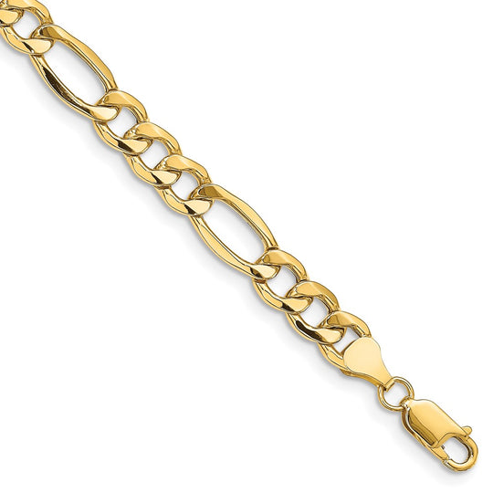 Pulsera Figaro Semi-Sólida de 7 pulgadas y 8.5 mm con Cierre de Langosta de 14K