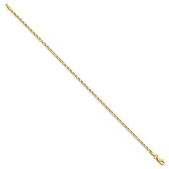 Pulsera Curb semi-sólida de oro amarillo de 14k de 7 pulgadas y 1.85mm con cierre de langosta