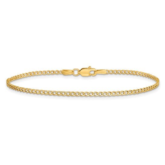 Pulsera Curb semi-sólida de oro amarillo de 14k de 7 pulgadas y 1.85mm con cierre de langosta