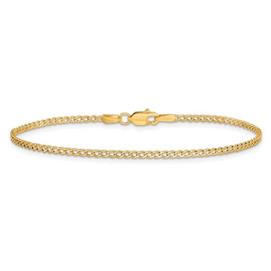 Pulsera Curb semi-sólida de oro amarillo de 14k de 7 pulgadas y 1.85mm con cierre de langosta