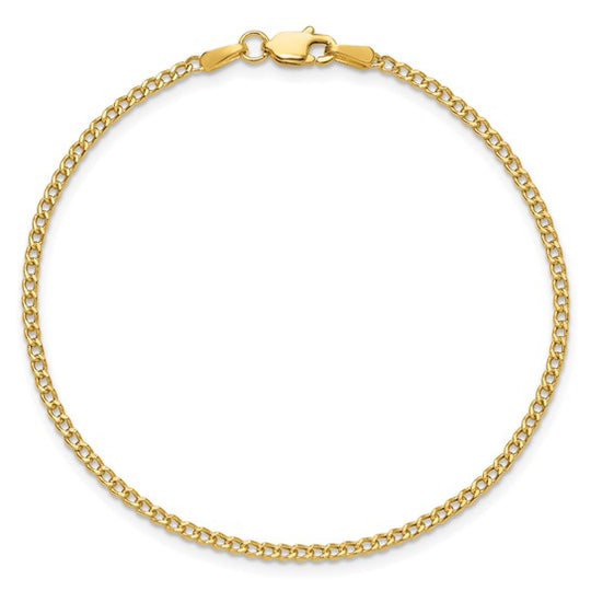 Pulsera Curb semi-sólida de oro amarillo de 14k de 7 pulgadas y 1.85mm con cierre de langosta