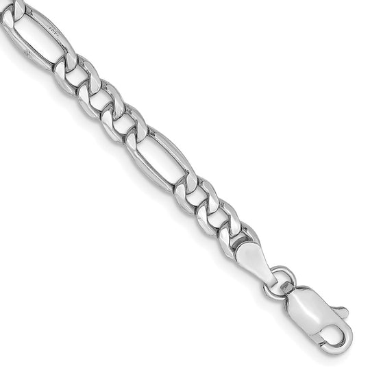 Pulsera Figaro Semi-Sólida de 4.4mm en Oro Blanco de 14k con Cierre de Langosta de 8 pulgada