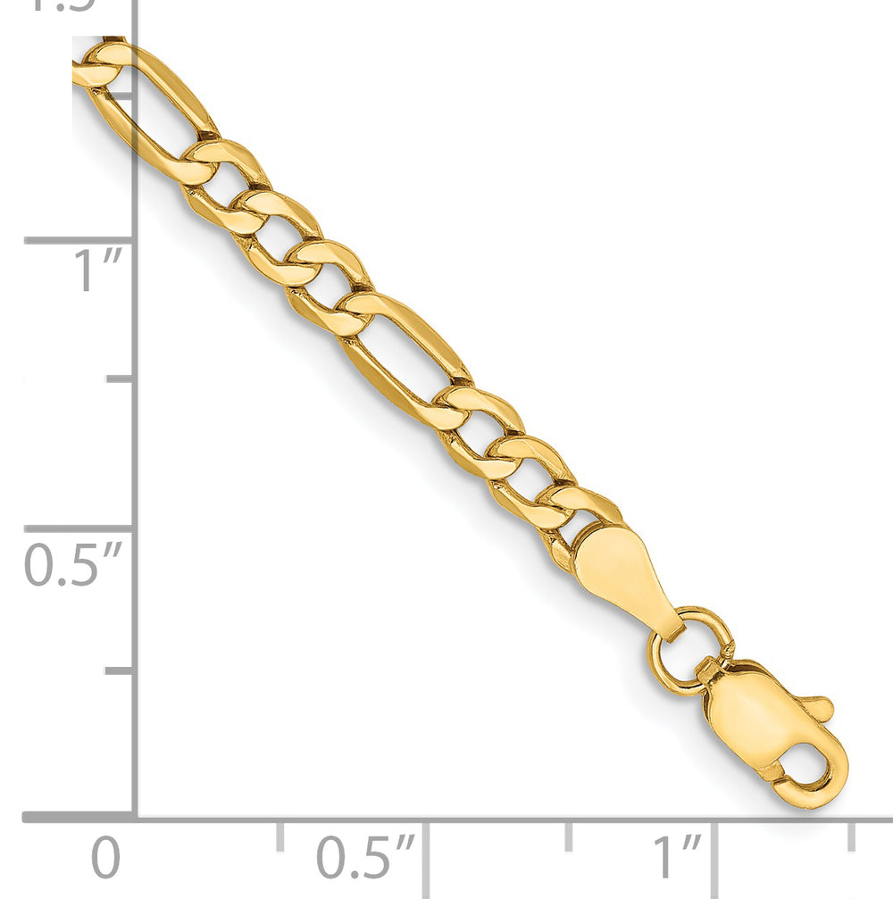 Pulsera Figaro Semi-Sólida de 3.5mm en Oro Amarillo de 14k con Cierre de Langosta de 7 pulgadas