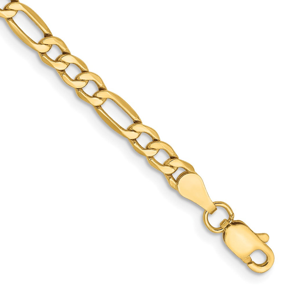 Pulsera Figaro Semi-Sólida de 3.5mm en Oro Amarillo de 14k con Cierre de Langosta de 7 pulgadas