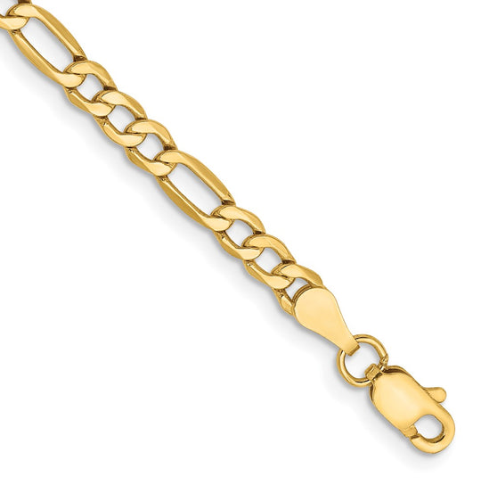 Tobillera de Cadena Figaro Semisólida de 14k y 3.5 mm