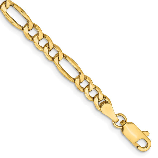 14K Pulsera Figaro Semi-Sólida de 4.2mm con Cierre de Langosta de 8 pulgadas