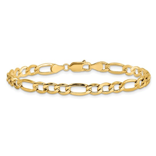 14K Pulsera Figaro Semi-Sólida de 5.75mm con Cierre de Langosta de 8 pulgadas