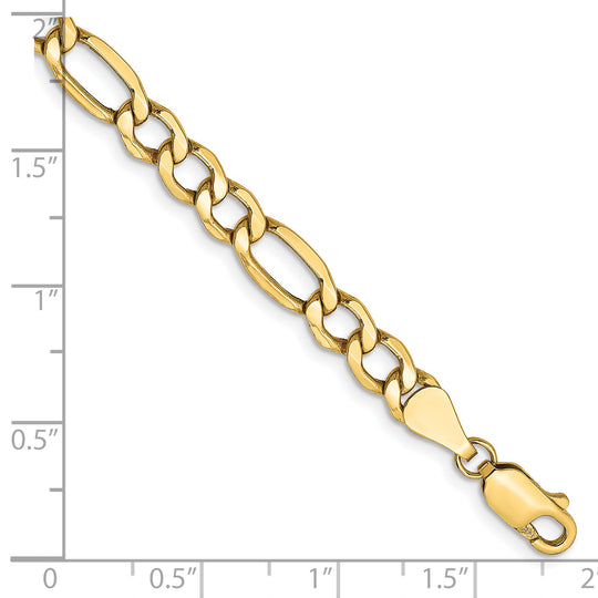 14K Pulsera Figaro Semi-Sólida de 5.75mm con Cierre de Langosta de 7 pulgadas