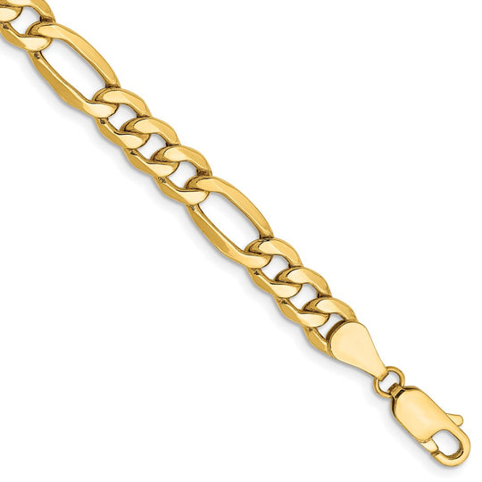 Pulsera Figaro semisólida de 14k y 6,25 mm