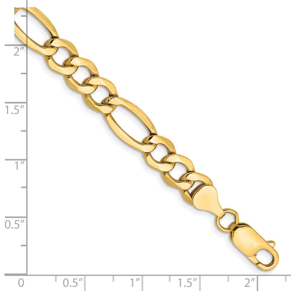 14K Cadena Figaro Semi-Sólida de 7.3mm con Cierre de Langosta de 7 pulgadas