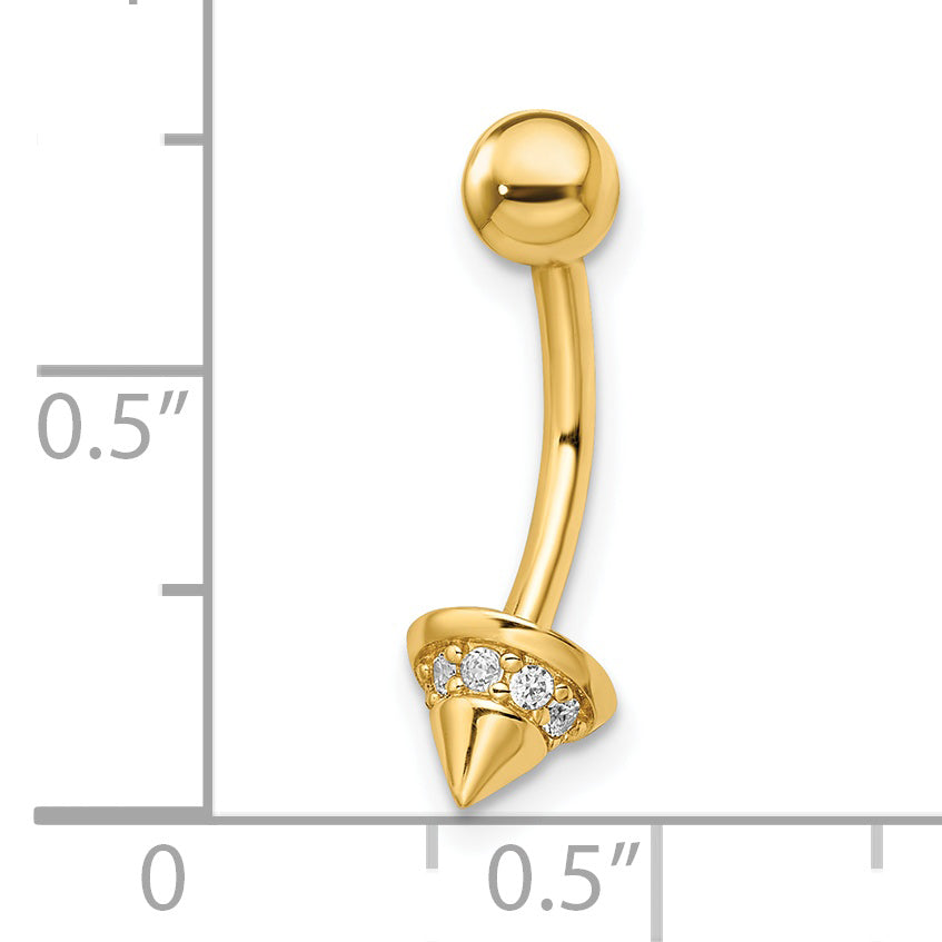 Anillo para Ombligo con forma de Cono de Circonita Cúbica de Calibre 14 en Oro 14k