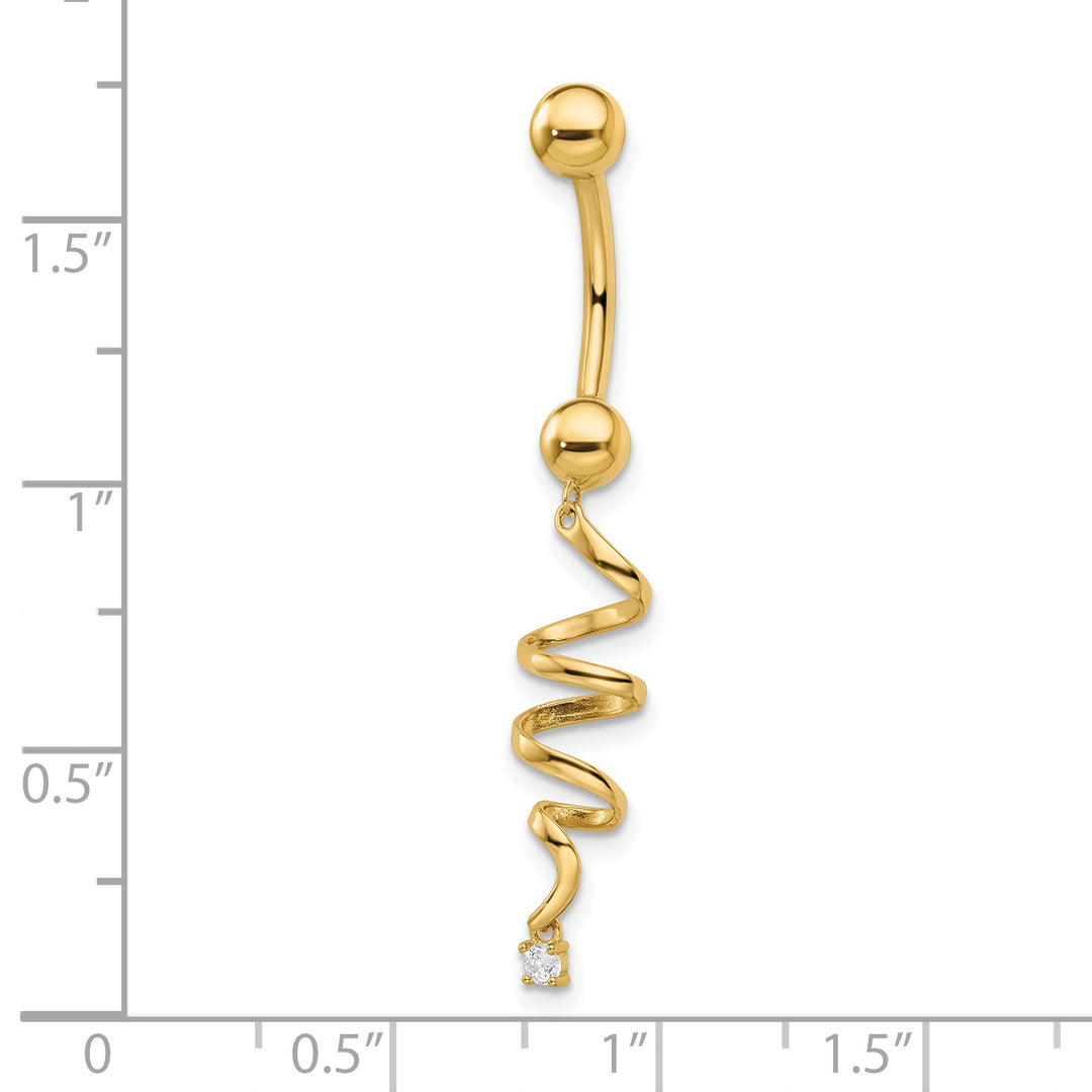 Anillo para Ombligo en Forma de Espiral con Circonita Cúbica de Calibre 14 en Oro de 14k