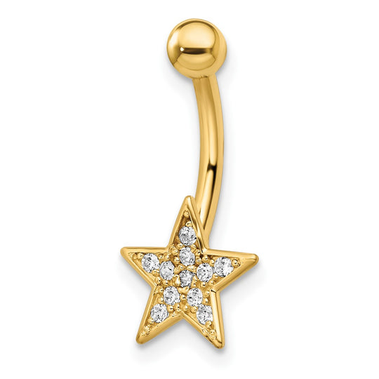 Anillo para Ombligo con forma de Estrella de Circonita Cúbica Pulida de Calibre 14 en Oro de 14k